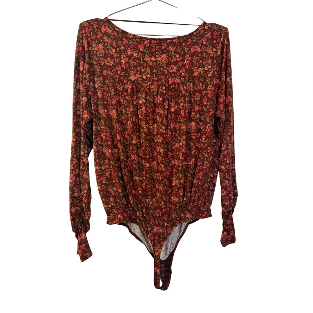 Intimately Free People Bodysuit‎ Medium Burgundy Floral Romantic Whimsical Indie